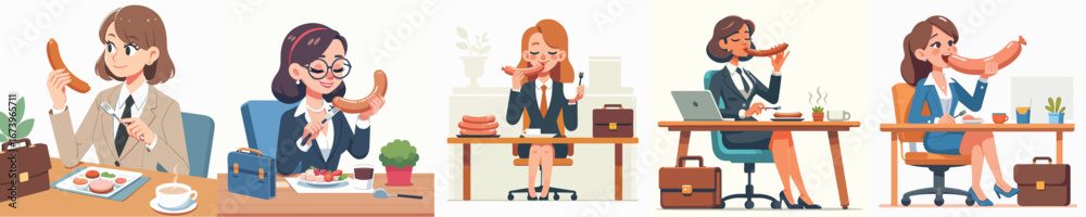Obraz premium vector of female secretary eating sausage