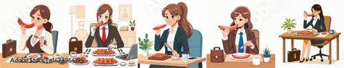 vector of female secretary eating sausage