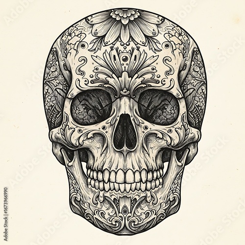 Ornate Skull: Intricate Ink & Detail