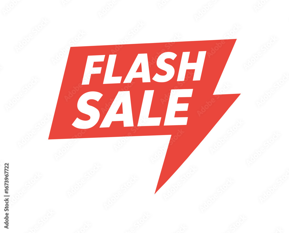 Fototapeta premium Flat vector banner design text SALE bold font red and white palette lightning bolt shape isolated on white