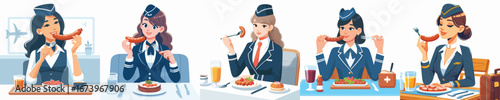 vector of a flight attendant eating sausage