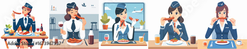 vector of a flight attendant eating sausage