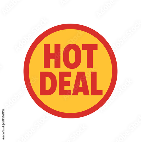 Round badge vector design text HOT DEAL bold font red and palette circular badge isolated on white