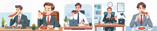 vector of male secretary eating sausage