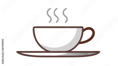 Brown teacup with steam and saucer hot drink beverage