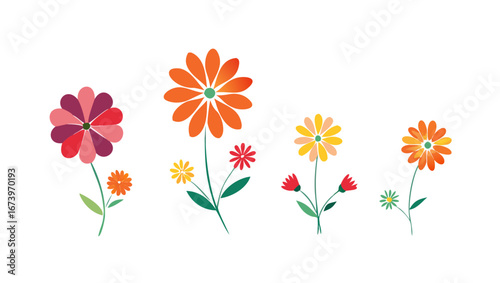 Colorful blooming flowers with green stems floral nature