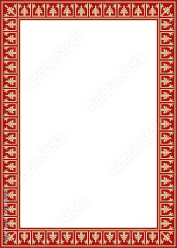 Vector gold and red square classic byzantine ornament. Rectangle, border, Ancient Greece, Eastern Roman Empire frame. Decoration of the Russian Orthodox Church
