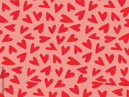 Red love heart seamless pattern illustration. Cute romantic pink hearts background print.