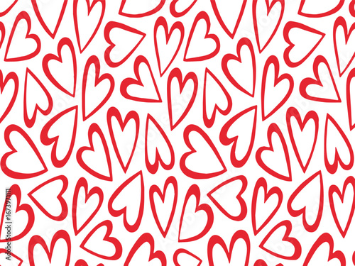 Red love heart seamless pattern illustration. Cute romantic pink hearts background print.