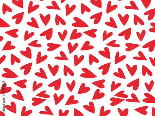 Red love heart seamless pattern illustration. Cute romantic pink hearts background print.