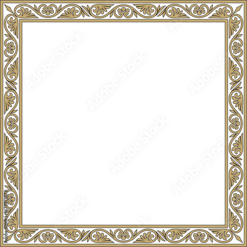 Vector gold and black square classic byzantine ornament. Rectangle, border, Ancient Greece, Eastern Roman Empire frame. Decoration of the Russian Orthodox Church
