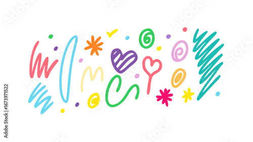 Colorful playful doodles and shapes abstract background