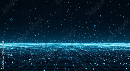 Blue Digital Grid with Particle Background