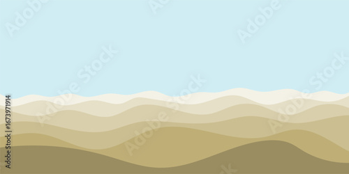 Desert Landscape: A minimalist and abstract representation of a vast desert landscape, rendered with soft gradients of warm colors under a serene blue sky. 