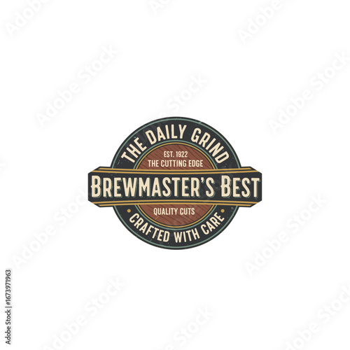 Vintage-inspired circular logo for "Brewmaster's Best," featuring "The Daily Grind" text. This classic emblem is perfect for coffee shops, breweries, or artisanal brands seeking a timeless, craft feel