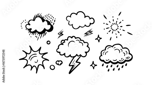 Comic Weather Elements With Sound Effects rain lightning