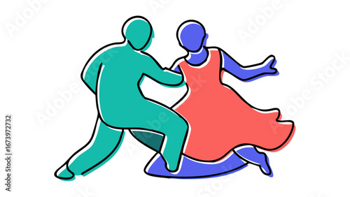 Couple dancing in coral and teal ballroom dance