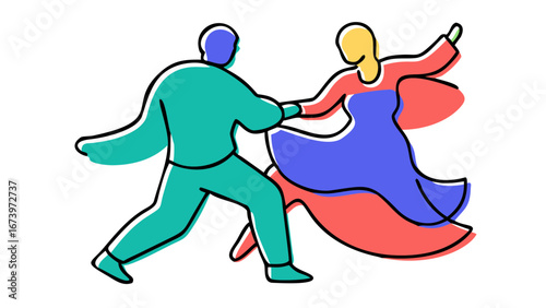 Couple dancing in abstract style people movement