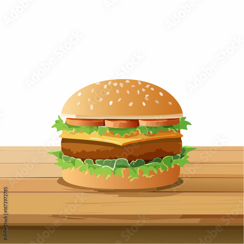 Juicy Cheeseburger on Wooden Table