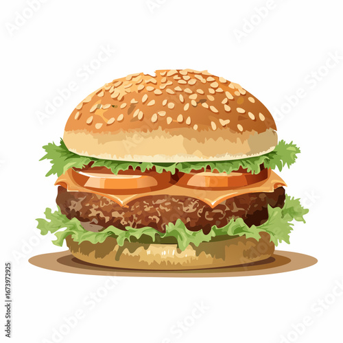 Juicy Cheeseburger with Sesame Seed Bun and Lettuce