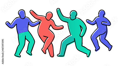 Dancing figures in vibrant colors people silhouettes