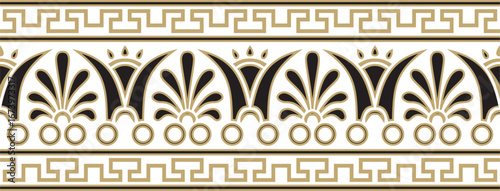 Vector gold and black classic seamless european national ornament. Ethnic pattern of the Romanesque peoples. Border, frame of ancient greece, roman empire.