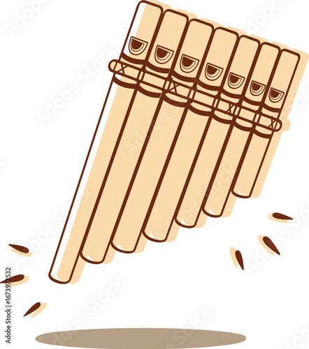 Vector illustration of a pan flute isolated on white background. Traditional wind instrument linked to folk music, nature, and spirituality. Ideal for design, education and cultural projects