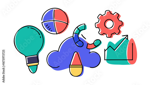 Doodle icons for business and creativity office