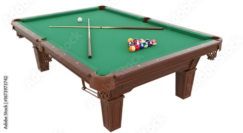 Billiard Pool Table with Balls and Cues
