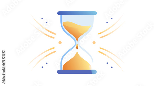 Glowing hourglass with flowing sand time