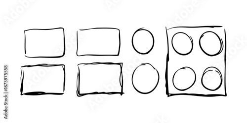 Hand drawn doodle style frames sketchy borders