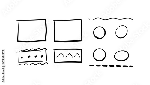 Fotografia Hand drawn geometric shapes and wavy lines circles