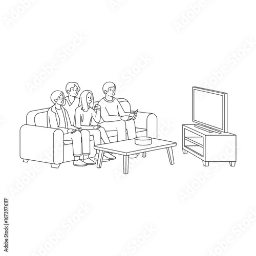 Four men watching TV