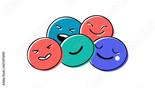 Happy doodle faces cluster cartoon cute