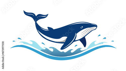 Majestic blue whale breaching ocean waves water