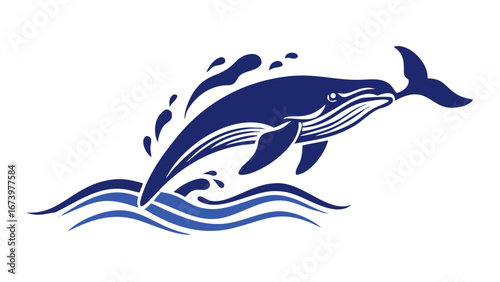 Majestic blue whale breaching ocean waves water