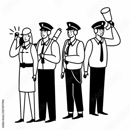 Men in uniform with hats and accessories police security