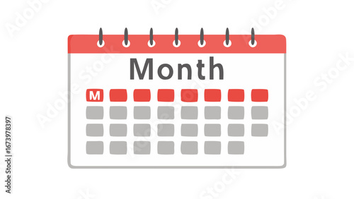 Monthly calendar grid with red and gray squares week