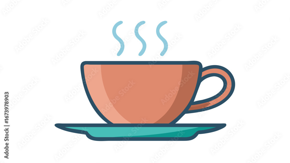 Obraz premium Orange teacup with steam and saucer hot drink beverage