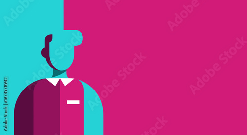 Stylized illustration of a professional figure in a uniform, set against a vibrant two-tone background. Ideal for business, service, or abstract concept designs.