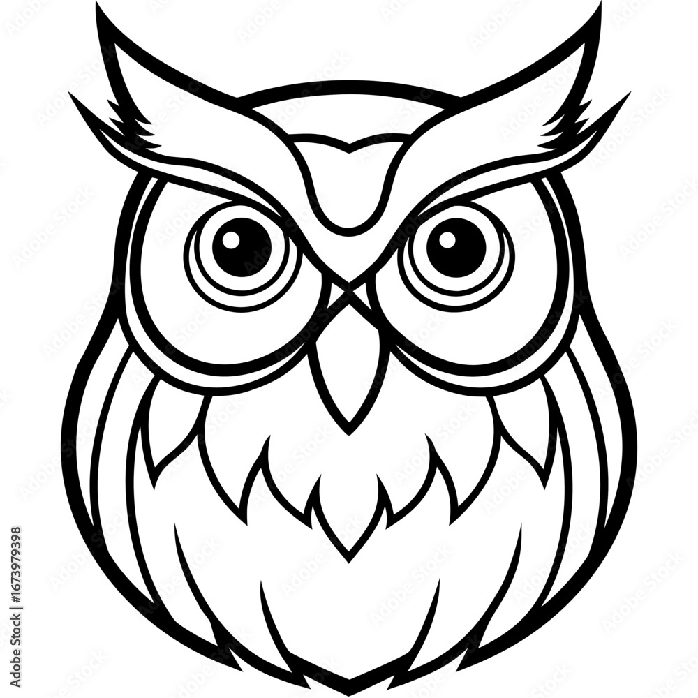 Fototapeta premium Owl Head Vector Illustration – Clean Line Art
