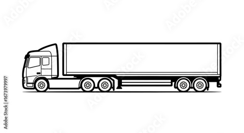 A side profile illustration of a large, modern semi-truck and trailer unit.