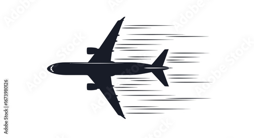 Silhouette of a jet plane in flight, with motion blur effect.