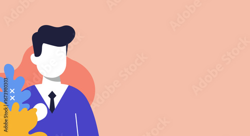 Modern illustration of a professional man in business attire, ideal for corporate themes, communication, or abstract concepts with ample copy space.