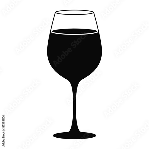 Silhouette of a wine glass filled with dark red wine