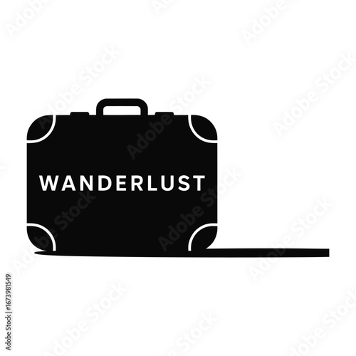 Black silhouette suitcase with wanderlust text and handle
