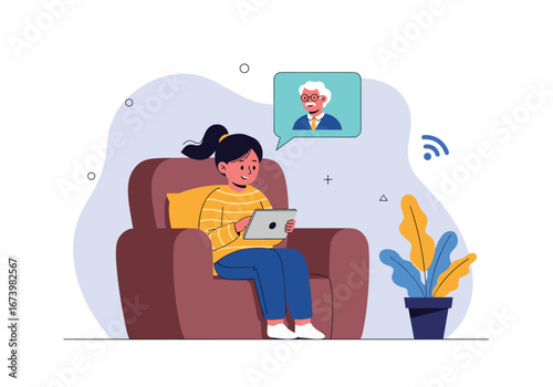 Connecting generations through digital communication with family members online and staying in touch
