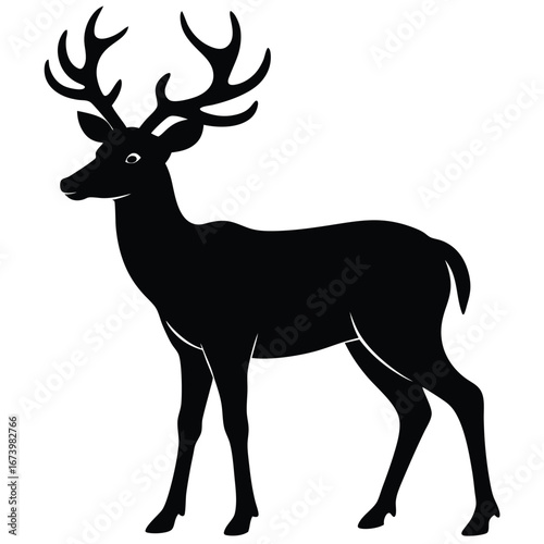 Black silhouette of a stag with large antlers deer