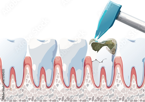 Tooth removal illustration designed to teach children about dental hygiene and professional care practices.
