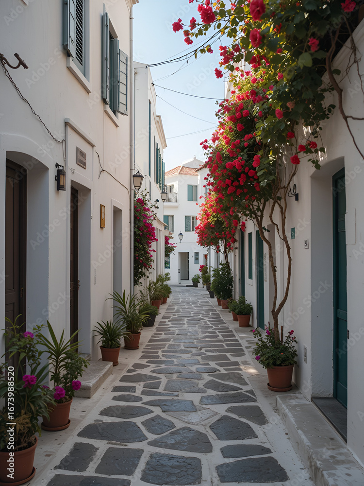 Fototapeta premium One of the cozy streets of Plaka town. Milos island, Greece